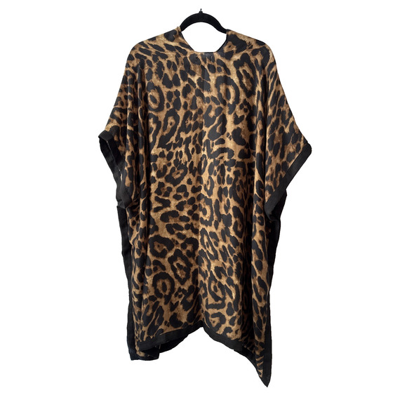 Riah Fashion Womens OS Boho Chic Leopard Black Trim Kimono Resort Beach Travel - Picture 2 of 7